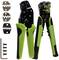 Zwei grüne Handwerkzeuge zum Abisolieren und Crimpen von Kabeln, mit austauschbaren Backen und Schrauben gezeigt.