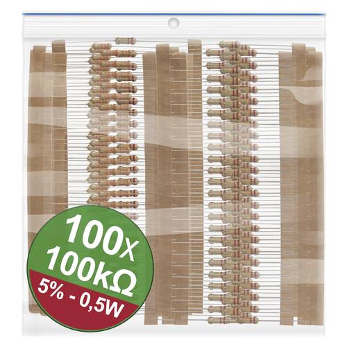 Quadrios 22P123 22P123 Kohleschicht-Widerstand Sortiment 100 kΩ axial bedrahtet 0.5 W 5 % 1 Set