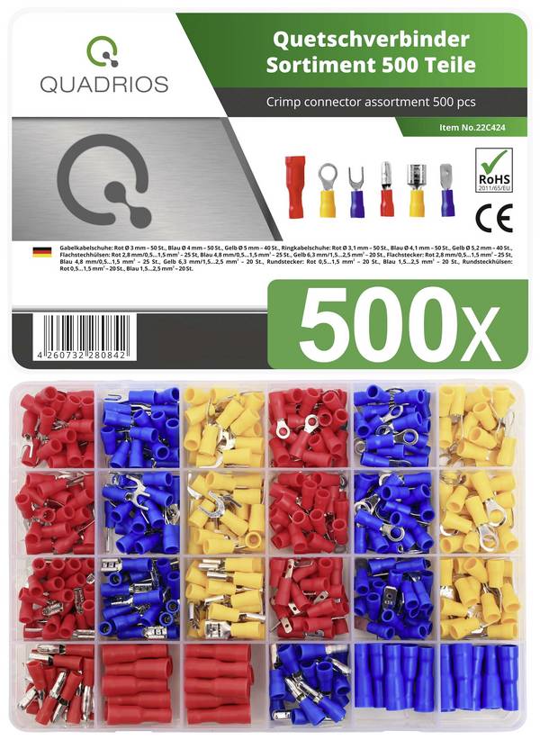 Quadrios 22C424 Quetschverbinder-Sortiment 0.5 mm² 2.5 mm² Rot, Blau, Gelb 1 Set