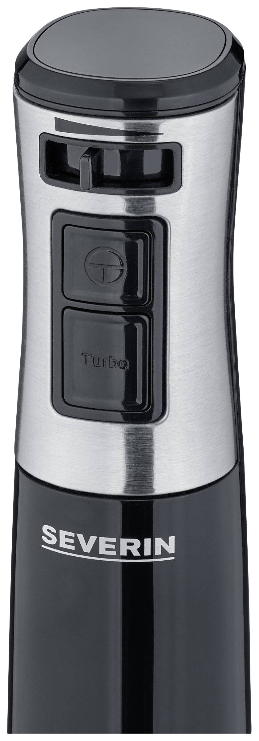 Handmixer mit 'Turbo'-Taste, schwarzes und silbernes Design, Marke Severin.