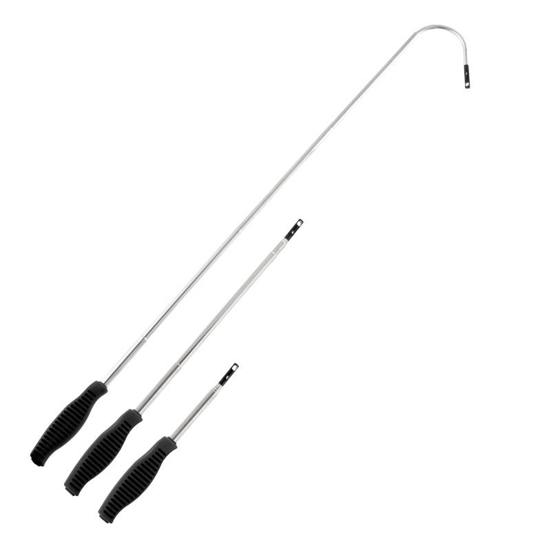 Drei unterschiedlich lange Greifwerkzeuge mit schwarzen Griffen und Hakenenden, auf weißem Hintergrund abgebildet.