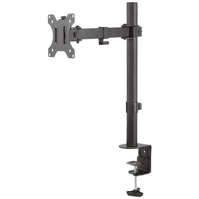 Schwarze Monitorhalterung mit verstellbarem Arm und Klemme zur Befestigung an einem Tisch. Ideal zur flexiblen Positionierung eines Bildschirms.