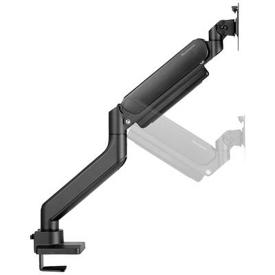 Schwarzer Monitorhalterarm zur Schreibtischmontage, verstellbar, für ergonomische Anpassung des Bildschirms.