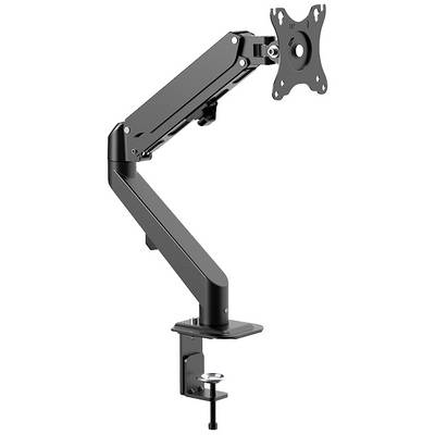 Ein verstellbarer Monitorarm aus Metall mit Klemme, geeignet zur Befestigung an einem Schreibtisch oder Tisch.