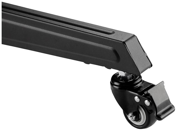 Schwarzes, robustes Rollenbein mit Rad und Bremsmechanismus, geeignet für Möbel oder Geräte mit mobiler Funktionalität.