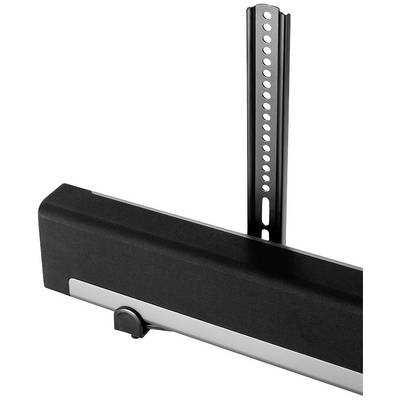 TV-Wandhalterung aus schwarzem Metall mit verstellbarer Schiene, geeignet zur Montage von Fernsehgeräten an der Wand.