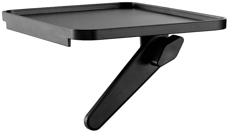 Ein schwarzer, rechteckiger Wandtisch mit einem klappbaren Bein, das an der Wand befestigt wird. Ideal für kleine Räume oder flexible Nutzung.