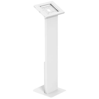 Weißer Tablet-Bodenständer aus Metall, geeignet für Präsentationen oder Ausstellungen.