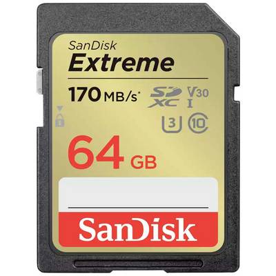 SanDisk Extreme 64 GB SD-Karte mit 170 MB/s Lesegeschwindigkeit, geeignet für Videoaufnahmen in hoher Qualität.