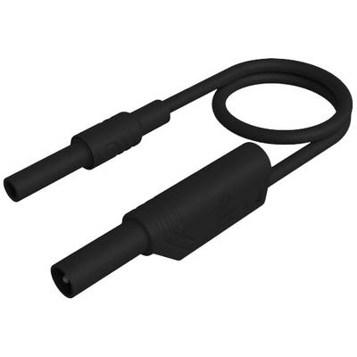 Schwarzes Kabel mit zwei Steckverbindern, einer gerade, der andere rechtwinklig gebogen.