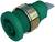 Grüner Taster mit goldfarbenem Ring und geriffelter Oberfläche, geeignet für elektronische Anwendungen.