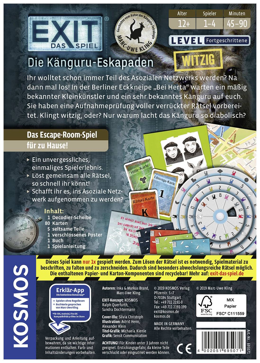 'Exit: Das Spiel – Die Känguru-Eskapaden' ist ein Escape-Room-Spiel für Zuhause ab 12 Jahren, 1-4 Spieler, 45-90 Minuten, Level: Fortgeschrittene.