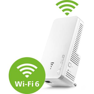 Ein weißer Wi-Fi 6 Adapter mit grünem Wi-Fi-Symbol, zeigt drahtlose Netzwerkkompatibilität an.