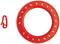 Roter Plastikring mit Öffnungen und befestigtem Seil, das durch den Ring verläuft.
