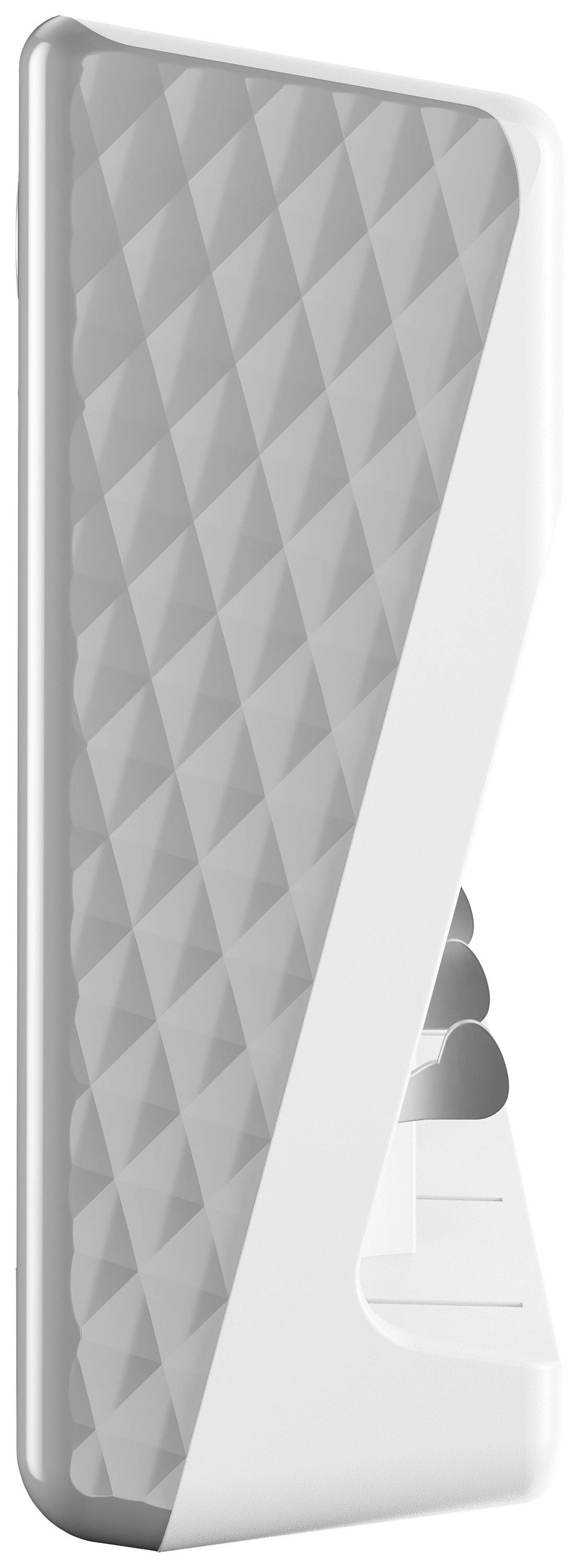 Grauer, diagonaler Muster-Standfuß für ein technisches Gerät, vermutlich Schutz- oder Halterungsfunktion, auf weißem Hintergrund.