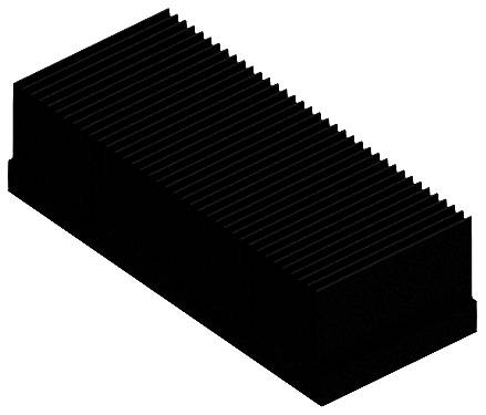 'Schwarzer Kühlkörper in rechteckiger Form mit parallelen Rippen, typischerweise zur Wärmeableitung von elektronischen Bauteilen verwendet.'