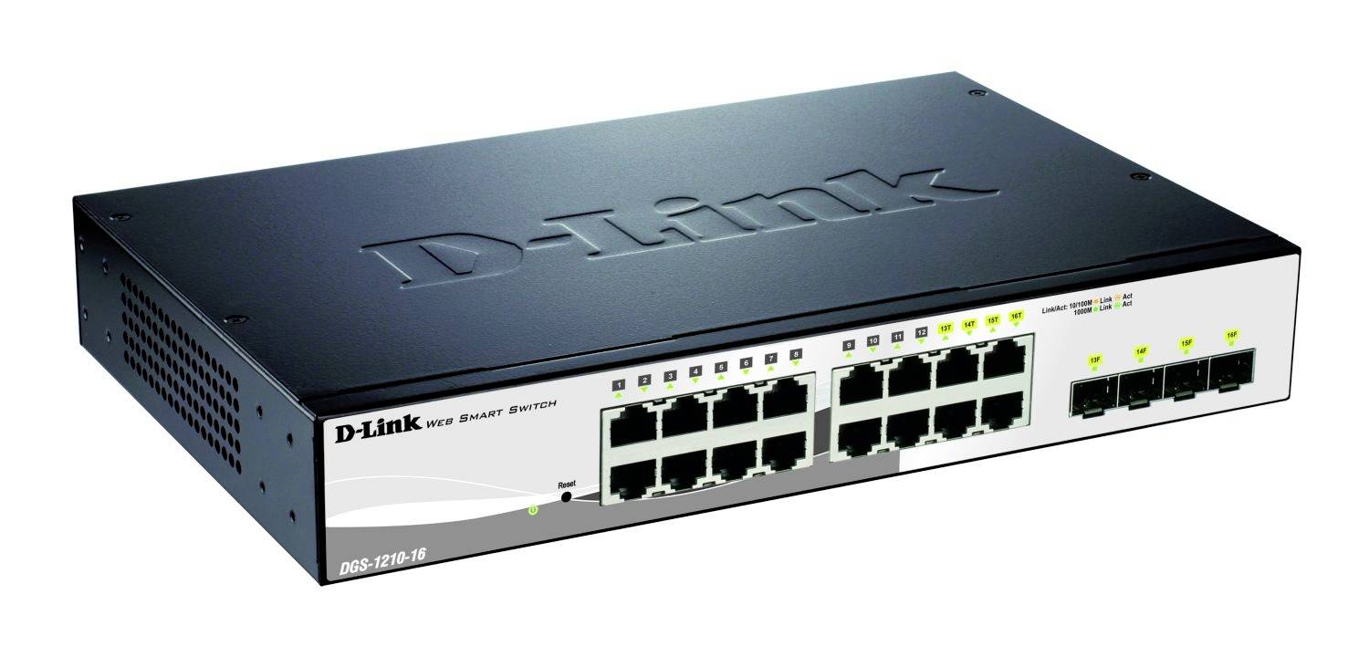 Ein 24-Port-Ethernet-Switch von D-Link mit 20 Ethernet-Ports und 4 Gigabit-Ports, geeignet für Netzwerkverbindungen in Büros.
