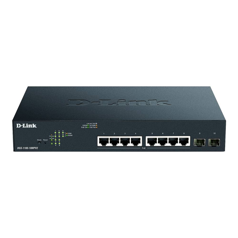 D-Link DGS-1100-10MPV2-E DGS-1100-10MPV2-E Netwerk switch RJ45-SFP 8 + 2 poorten 20 GBit-s PoE-funct