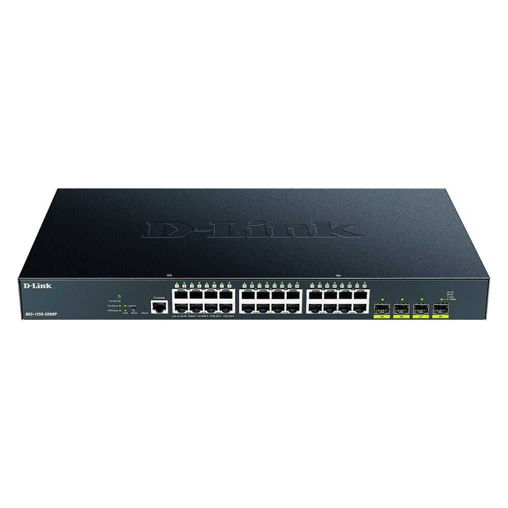 D-Link DGS-1250-28XMP-E Netwerk switch RJ45-SFP+ 24 + 4 poorten 128 Gbit-s PoE-functie