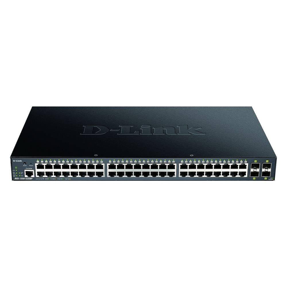 D-Link DGS-1250-52XMP-E Netwerk switch RJ45-SFP+ 48 + 4 poorten 176 Gbit-s PoE-functie