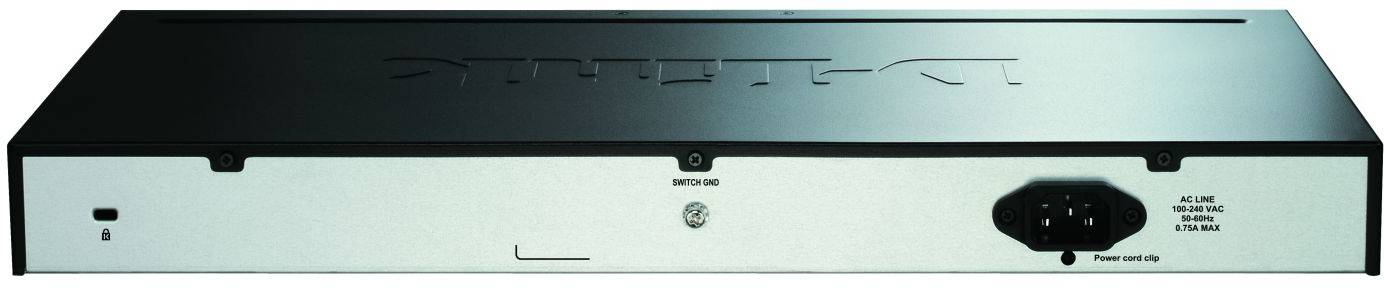 Ein silbernes elektronisches Gerät mit schwarzem Oberteil und mehreren Anschlüssen, möglicherweise ein Netzwerk- oder Computergerät.