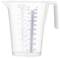 Plastikmessbecher mit Griff, milliliter und Liter Skala, maximale Kapazität 5 Liter.