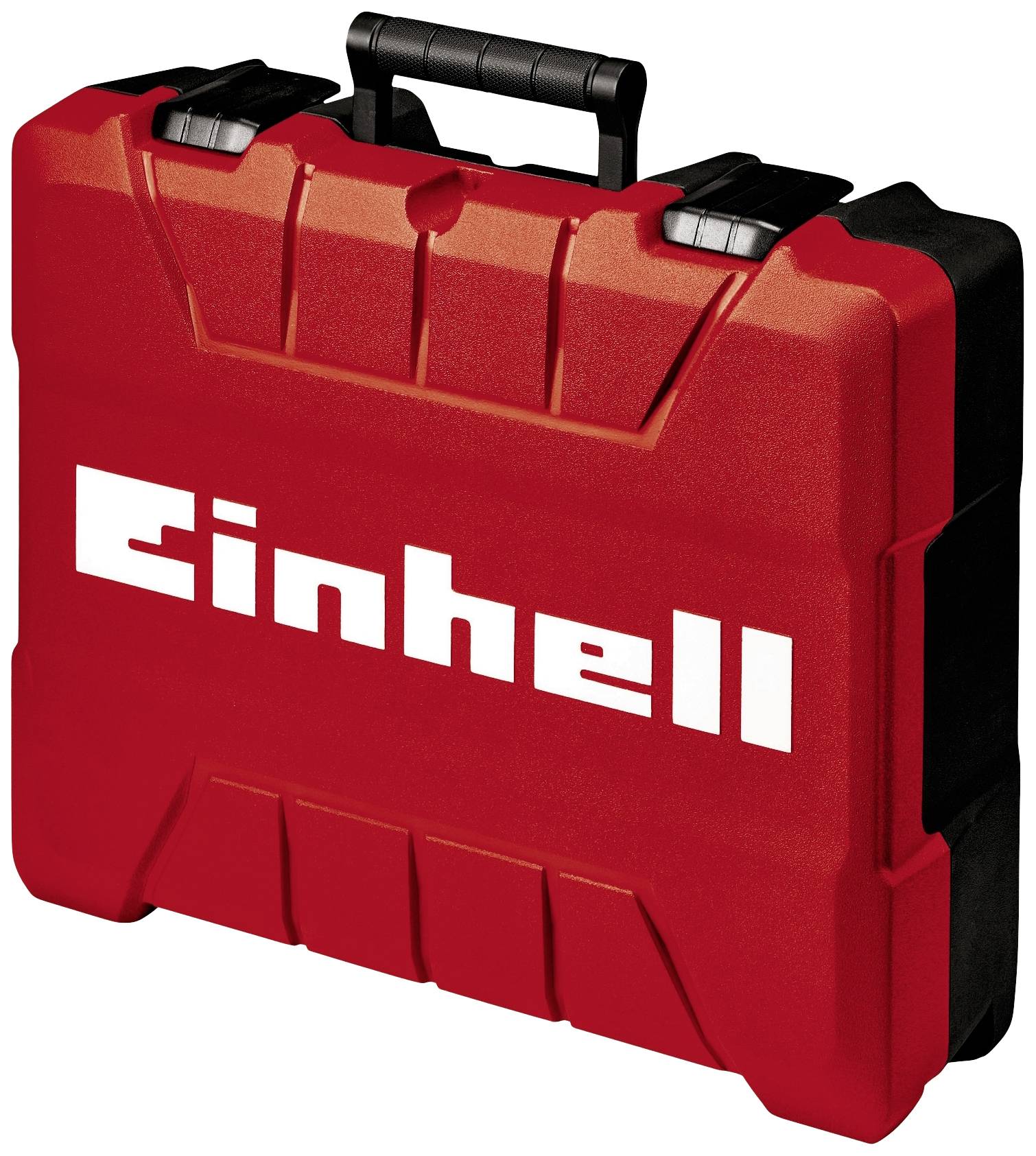 Roter Werkzeugkoffer mit schwarzem Griff und weißem 'Einhell'-Logo, geeignet zum Transport und Schutz von Werkzeug.