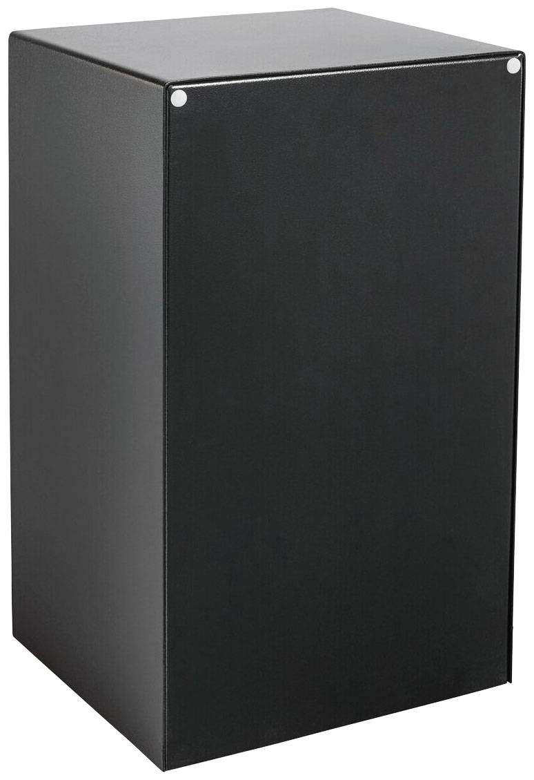 Schwarzer, rechteckiger Lautsprecher oder Subwoofer auf weißem Hintergrund.