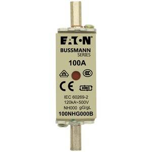 'Stromsicherung, 100A, Bussmann-Serie, 120kA, 500V. Geprüft nach IEC 60269-2.'