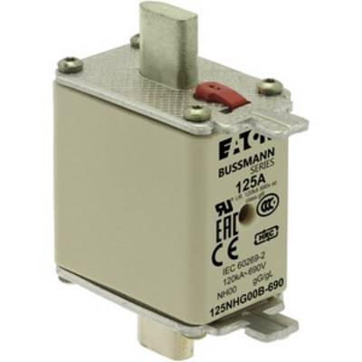 Ein NH-Sicherungseinsatz der Marke EATON, Serie Bussmann, 125A, geeignet für Spannungen bis 690V nach IEC 60269-2.