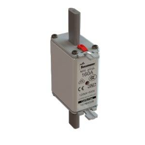 Ein elektrischer NH-Sicherungsschalter mit der Aufschrift '160A'. Er ist grau, hat eine rote Markierung und dient zum Schutz von Stromkreisen.