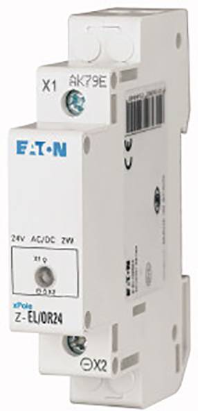 Ein weißer elektromechanischer Schütz von Eaton, Modell Z-EL/OR24, für 24V AC/DC. Geeignet für Schaltkästen oder Verteiler.