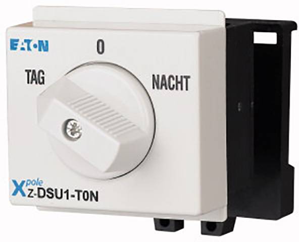 Ein Schalter von Eaton mit zwei Positionen: 'Tag' und 'Nacht'. Der Schalter ist auf die Position 'Aus' gestellt.