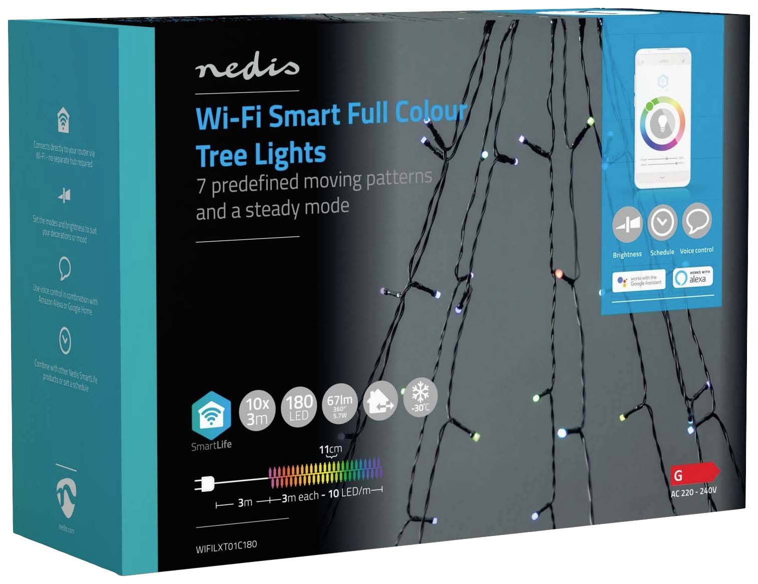 Wi-Fi-gesteuerte, bunte Lichterkette mit 7 voreingestellten Mustern und konstantem Modus, steuerbar über Smartphone-App.