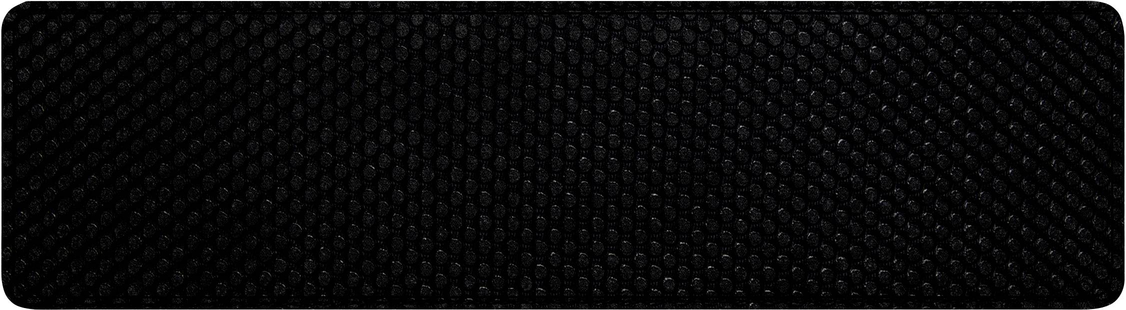 Schwarzes rechteckiges Textil mit wabenartiger Struktur.