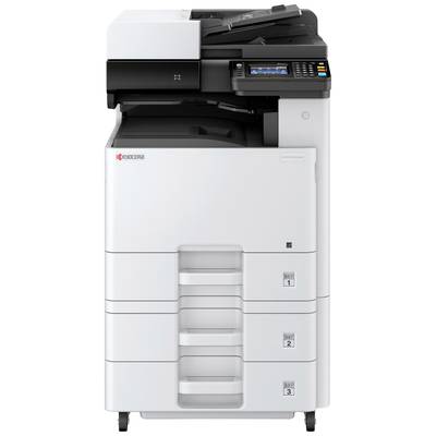 Ein großer, weißer Multifunktionsdrucker mit mehreren Papierfächern und einem Bedienfeld oben rechts.