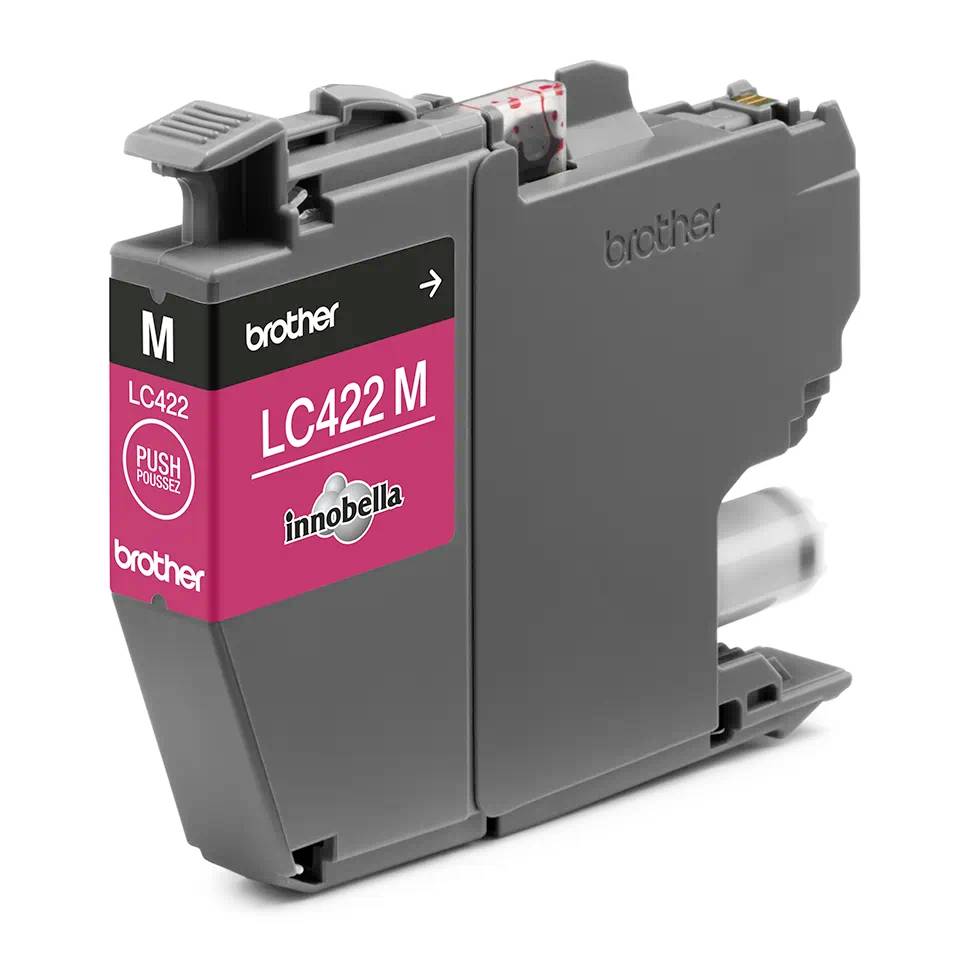 Magenta Druckerpatrone LC422M von Brother, geeignet für bestimmte Druckermodelle von Brother, zeigt das Logo und die Produktnummer.