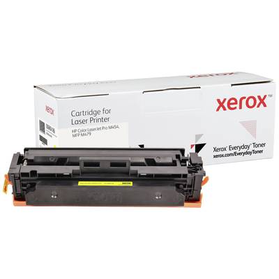 Druckerpatrone für einen HP Farblaserdrucker. Verpackung und Patrone im Vordergrund; 'xerox' und 'Everyday Toner' auf der Verpackung.