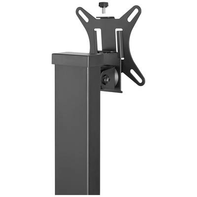 Ein schwarzer TV-Wandhalter mit verstellbarem Arm und Montageplatte zur Befestigung von Flachbildfernsehern an der Wand.