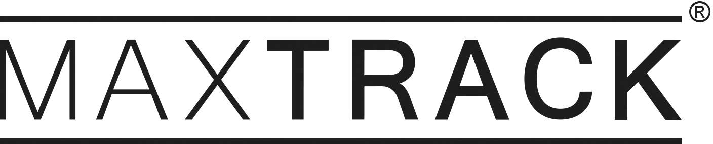 'MAXTRACK'-Logo in schwarzen Großbuchstaben mit Linien oben und unten, markenrechtlich geschützt.