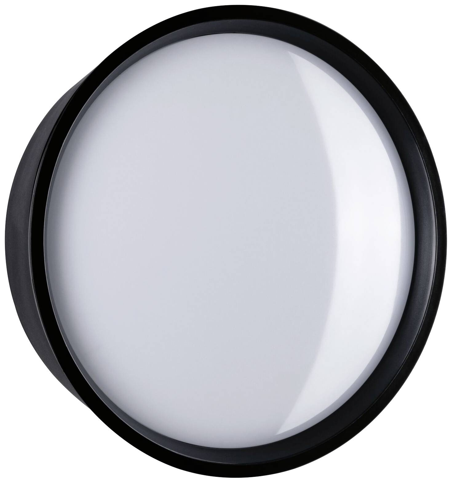 Eine runde, dunkle Umrandung umgibt eine weiße, glatte Oberfläche.
