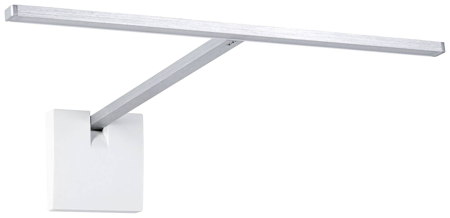 Silberne, waagerechte LED-Bilderleuchte mit modernem Design; rechteckiger Wandhalterung; ideal zur Beleuchtung von Kunstwerken.