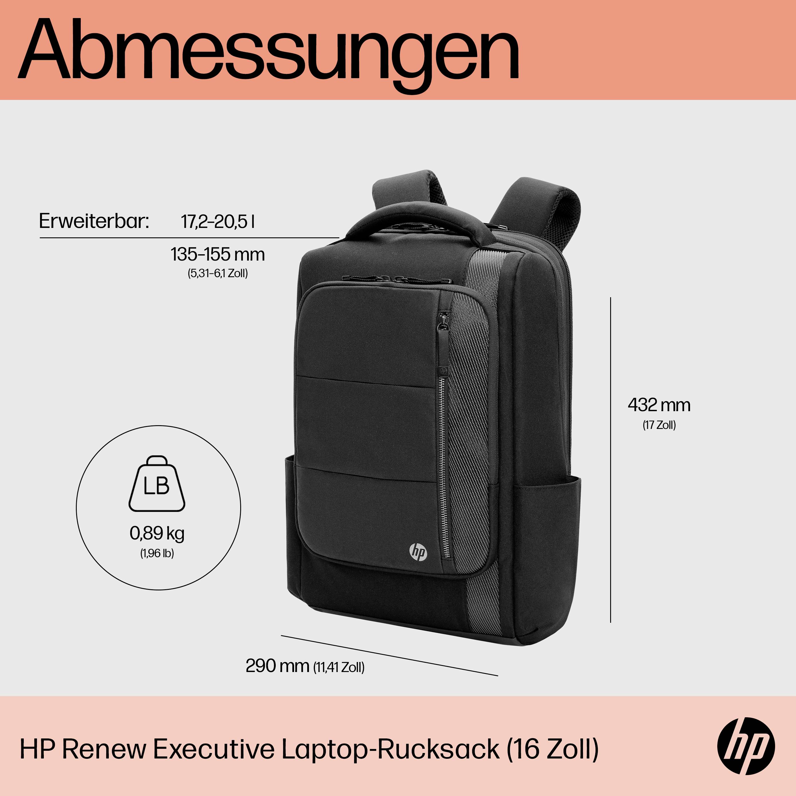 HP Notebook Rucksack Renew Executive 16 inch Laptop Backpack Passend fur maximal 40 6 cm 16 Schwarz kaufen