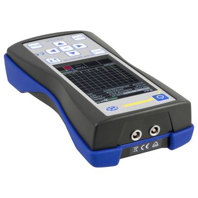 Tragbares elektronisches Testmessgerät mit Farbdisplay, Tastatur und zwei vorderen Anschlüssen zum Messen oder Diagnostizieren von Geräten.