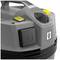 Grau-schwarzer Werkstattsauger mit gelben Knöpfen, Tragegriff und Steckdose auf der Oberseite.
