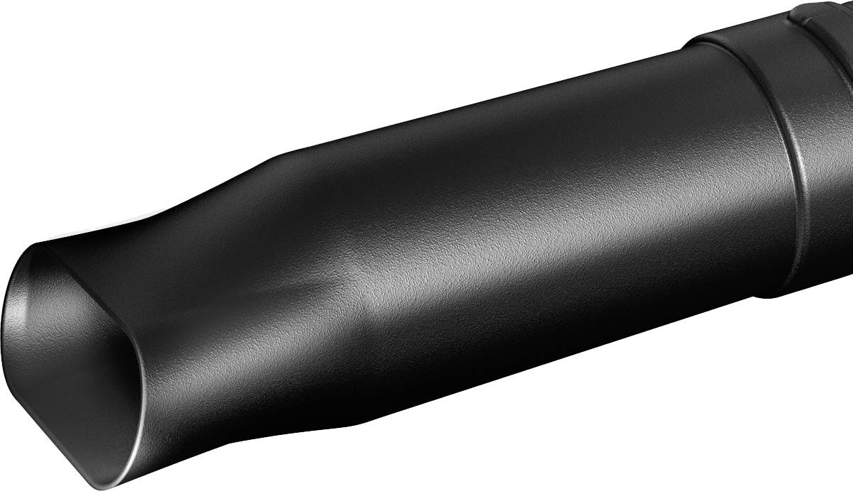 Ein schwarzes, leicht gebogenes Rohrstück, eventuell als Düsenaufsatz für ein technisches Gerät oder einen Staubsauger geeignet.