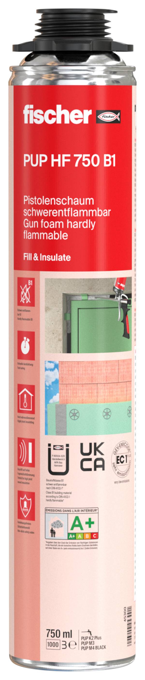 Fischer PUP HF 750 B1 Pistolenschaum Herstellerfarbe Beton-Grau 45300 750 ml