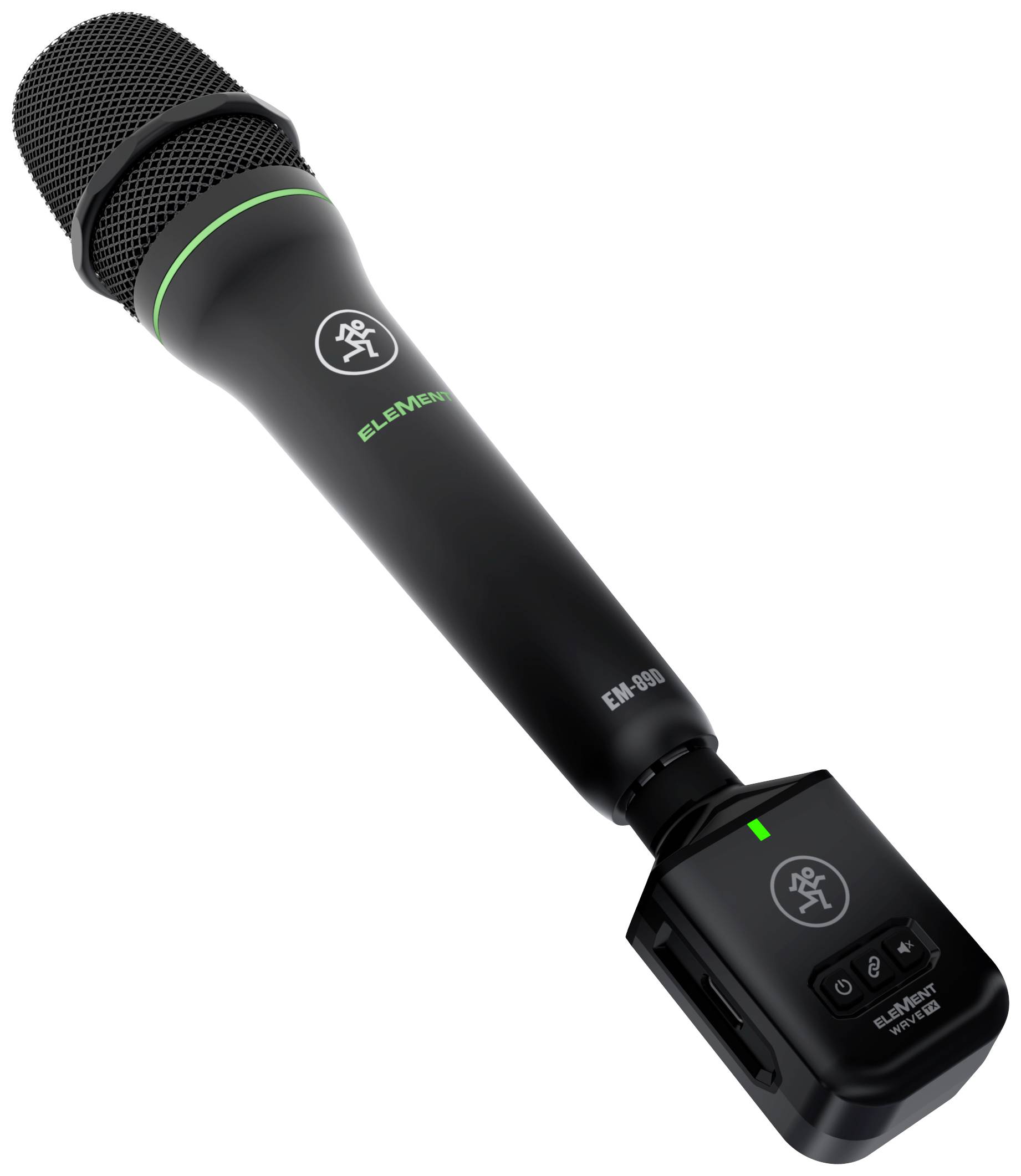 Schwarzes, drahtloses Mikrofon mit digitalem Display und Bedienelementen, geeignet für Live-Auftritte und Studios.