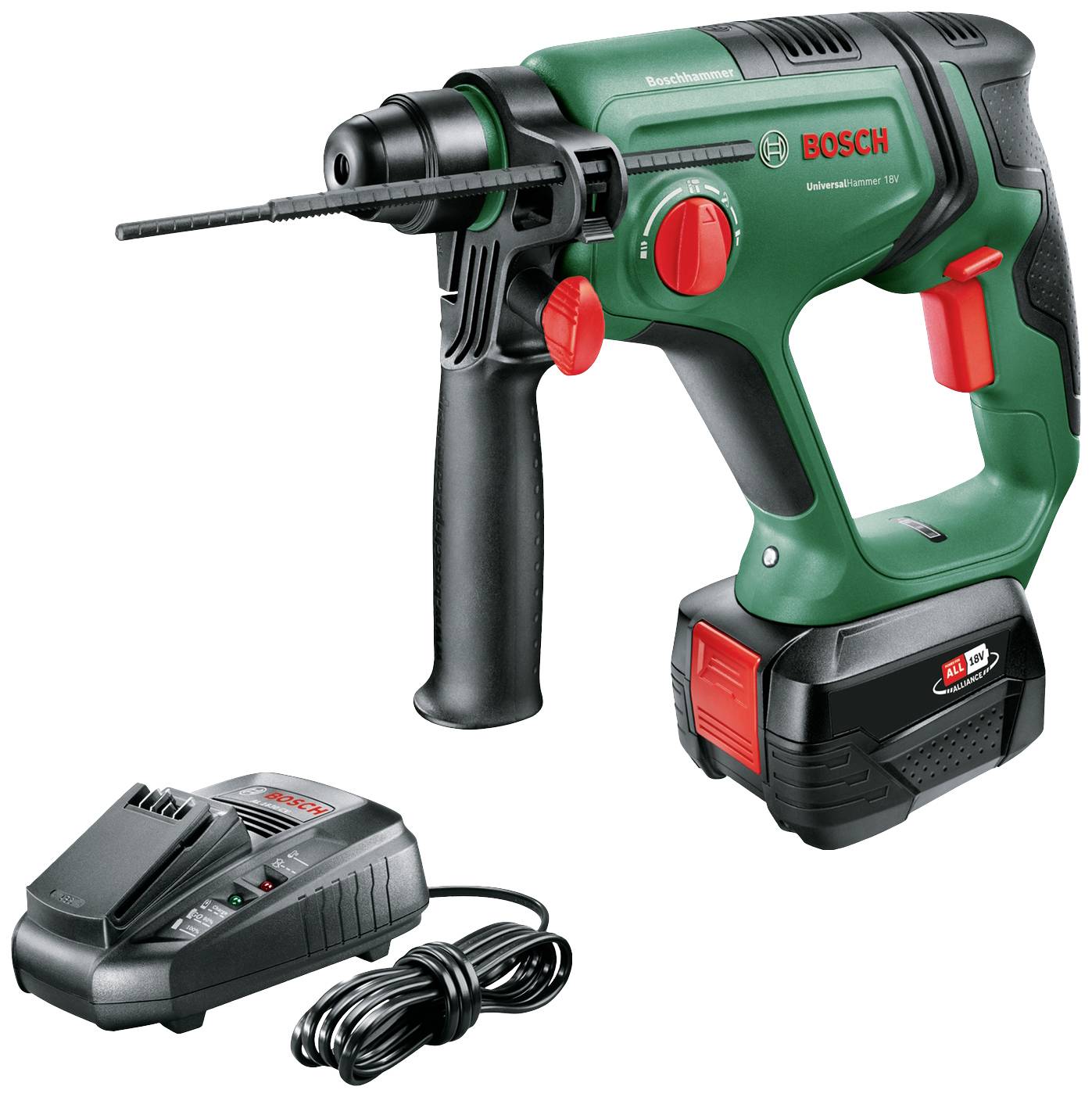 BOSCH UniversalHammer 18V - Bohrhammer - schnurlos - 4 Modi - SDS-plus - 2 Joules Ladegerät enthalte