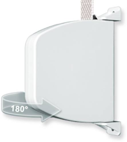 Halterung für ein Band mit Pfeil zeigt 180 Grad Drehung an.